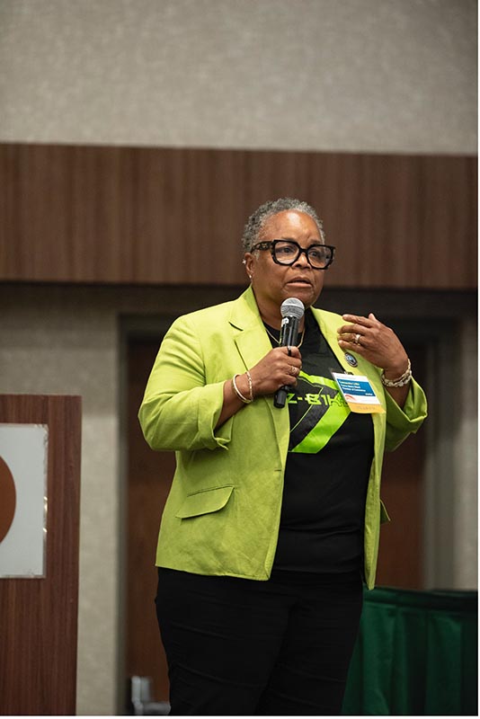 Image showing Dr. Casandra B. Little of the Fresno Metro Black Chamber of Commerce speaking at the Clean Mobility Forum in October.