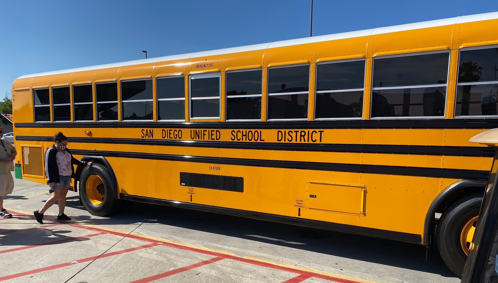 Side view of electric school bus