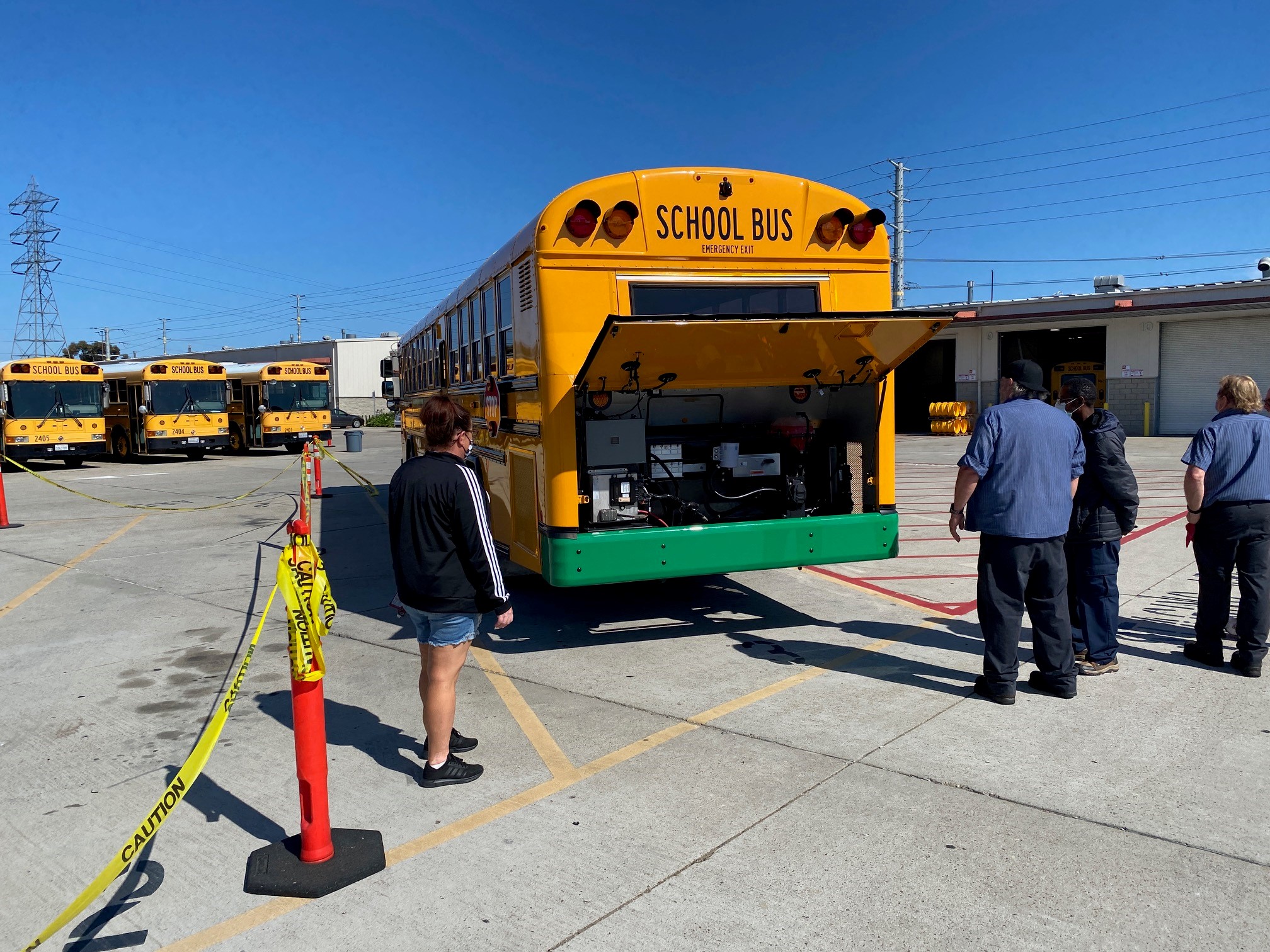 Rear view of electric school bus