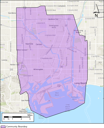 Image displaying Wilmington, Carson, West Long Beach's AB 617 community boundaries