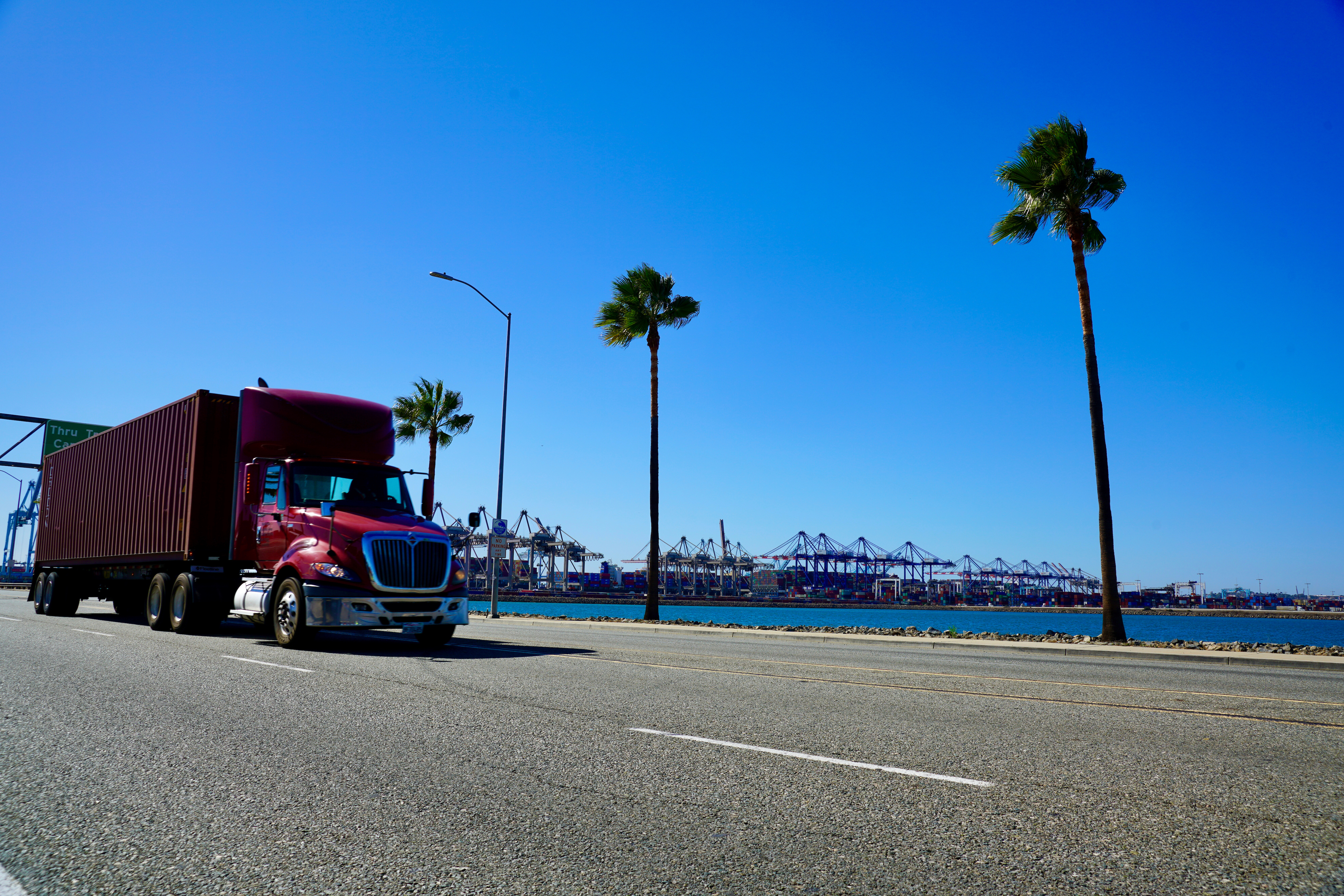 Truck driving through California port