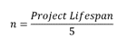 Equation representing the number of FFE-FVS wildfire simulation runs, with each model run simulating a wildfire at a different 5-year timestep throughout the project period.