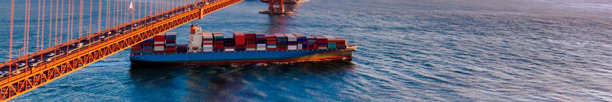 container ship under Golden Gate Bridge