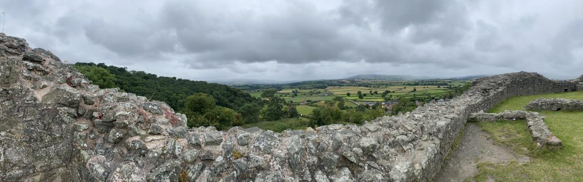 View of Montgomeryshire (now Powys) from Montgomery Castle, July 2024