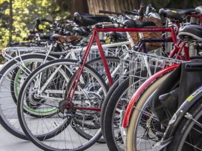 Bikes parked at a bike rack
