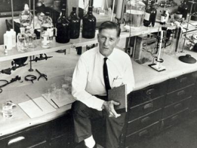 Dr. Arie Haggen-Smit in lab at Caltech