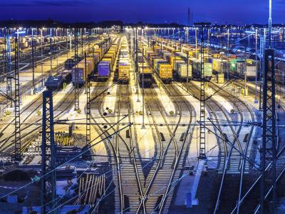 rail yard at night