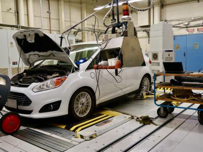 vehicle on dyno being tested