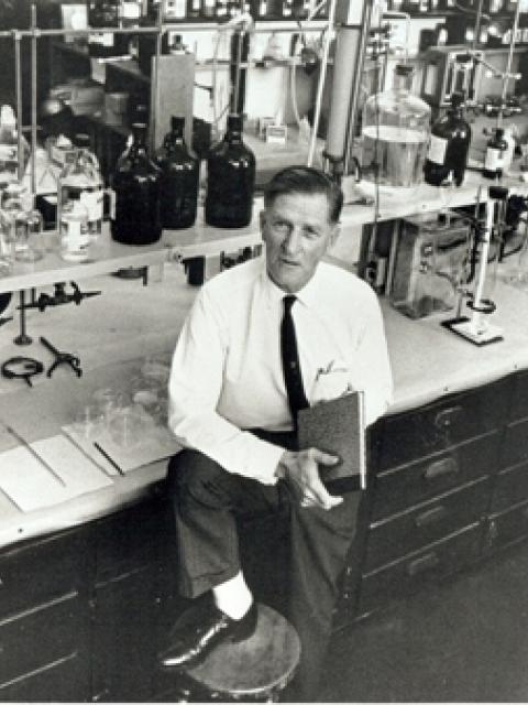 Dr. Arie Haggen-Smit in lab at Caltech